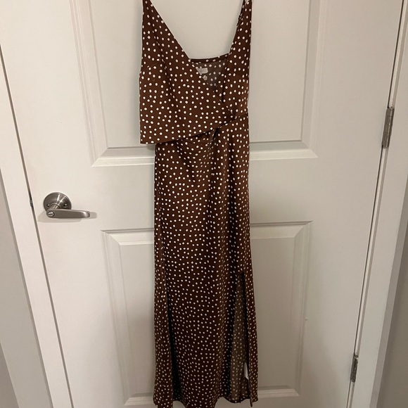 Brown and white polka dot silk midi - Picture 1 of 2